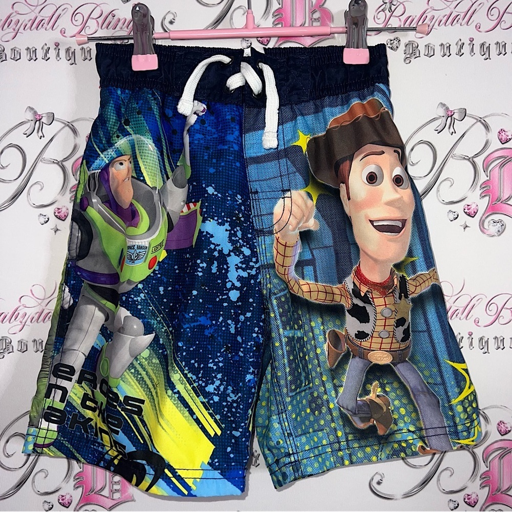Toy Story swim trunks shorts kids Rex woody pig iconic movie Disney bottoms